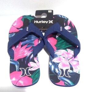 HURLEY TROPICAL FLORAL FLIP FLOPS BEACHWEAR VACATION SANDALS SIZE 12 NWT